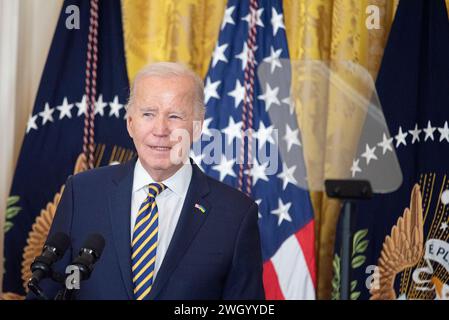 Washington, États-Unis. 06th Feb, 2024. Le président des États-Unis Joe Biden prononce une allocution lors de la réception du mois de l'histoire des Noirs à la Maison Blanche à Washington, DC, le mardi 6 février 2024. Photo de Annabelle Gordon/UPI crédit : UPI/Alamy Live News Banque D'Images