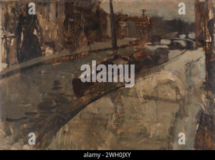 Prinsengracht près de Lauriergracht, Amsterdam, George Hendrik Breitner, c. 1880 - c. 1923 peinture du canal d'Amsterdam. Etude du Prinsengracht avec quelques navires. Sous cette étude reste d'un croquis avec des figures. Toile Amsterdam. Peinture à l'huile (peinture) canaux, eaux (en ville) Prinsengracht Banque D'Images