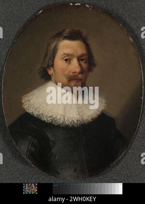 Portrait de Cornelis Samuelsz van Esch (1594/95-1656), anonyme, 1632 peinture Portrait de Cornelis Samuelsz. Van Esch (1594/95-1656) Buste à droite. Fait partie d'une série de sept portraits ovales de Cornelis Samuelsz van Esch, son épouse Josina Jansdr de Carpentier, leurs trois filles et leurs deux fils (SK-A-1747-A/G). cuivre (métal). peinture à l'huile (peinture) personnes historiques Banque D'Images