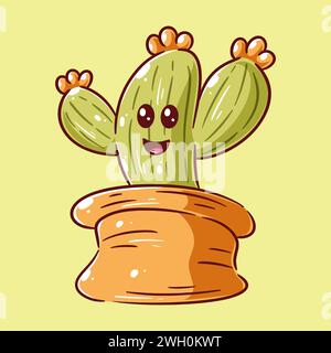 Cactus mignon ayant une expression riante Illustration de Vecteur