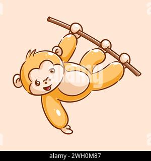 Singe mignon suspendu à une branche d'arbre - singe mignon suspendu à une branche d'arbre Illustration de Vecteur