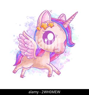 Mignon licorne est vecteur de dessin animé volant Illustration de Vecteur