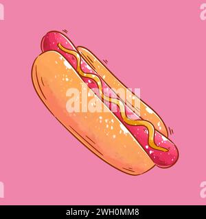 Vecteur de dessin animé hotdog dessiné à la main Illustration de Vecteur