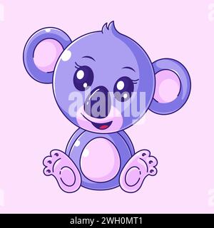 Mignon koala assis dans le style de dessin animé Illustration de Vecteur