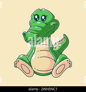 Crocodile mignon assis dans le style de dessin animé Illustration de Vecteur