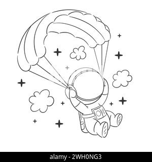 Astronaute fait du parachute dans un beau ciel pour la coloration Illustration de Vecteur