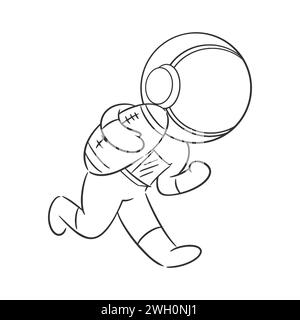 Les astronautes sont de bonne humeur jouant au rugby pour colorer Illustration de Vecteur