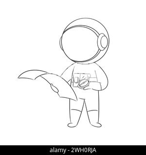 Astronaute lisant une carte et portant une boussole pour colorer Illustration de Vecteur