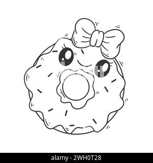 Cute Donuts vecteur de dessin animé souriant pour la coloration Illustration de Vecteur