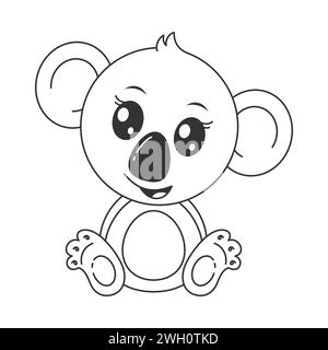 Mignon koala assis dans le style de dessin animé pour la coloration Illustration de Vecteur