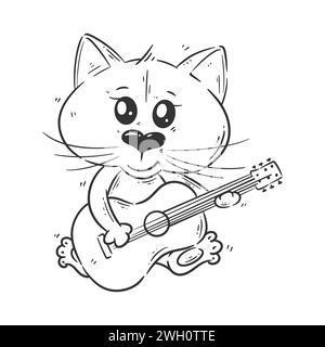 Chat mignon joue de la guitare pour la coloration Illustration de Vecteur