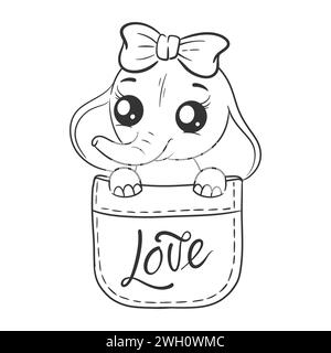 Éléphant mignon dans le dessin animé de poche pour la coloration Illustration de Vecteur