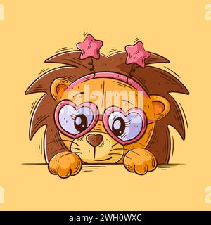 Mignon lion se cachant et portant des lunettes Illustration de Vecteur