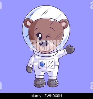 Ours mignon debout seul et portant un costume d'astronaute Illustration de Vecteur