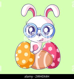 Joli lapin est avec vecteur d'œufs Illustration de Vecteur