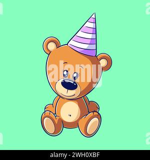 Mignon ours portant un chapeau d'anniversaire Illustration de Vecteur