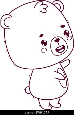 Cute outline bear. Funny animal Teddy character. Vector illustration. Line drawing, coloring book. Kids collection. Illustration de Vecteur