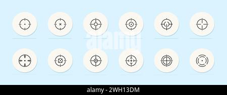 Icône de ligne de visée. Fond de couleur pastel. Tactique, sniper, portée, visée, précision, précision, arme à feu, vue, fusil, tir. Icône de ligne vectorielle Illustration de Vecteur