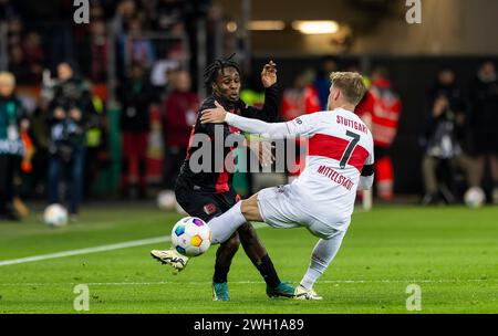 Leverkusen, Allemagne. 06th Feb 2024. JEREMIE Frimpong (Leverkusen) Maximilian Mittelstädt (VfB) Bayer Leverkusen - VfB Stuttgart 06.02.2024 Copyri Banque D'Images