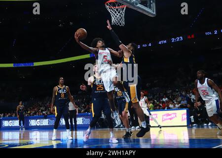 Non exclusif : 05 février 2024 à Mexico, Mexique : Ethan Thompson (5) de Capitanes se dirige vers le panier lors du match de la NBA G League entre M. Banque D'Images