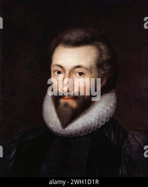 John donne (1571 ou 1572-1631), poète anglais et clerc dans l'Église d'Angleterre, portrait peint à l'huile sur toile d'après Isaac Oliver, 1675-1699 Banque D'Images