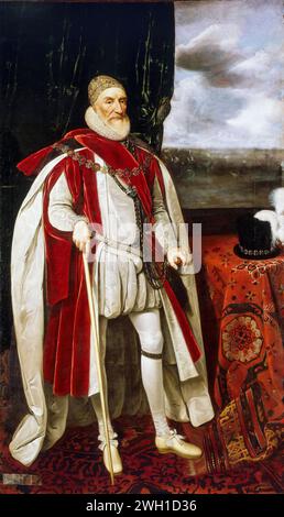 Charles Howard, 1er comte de Nottingham, 2e baron Howard d'Effingham (1536-1624), connu sous le nom de 'Lord Howard d'Effingham', commandant des forces anglaises contre l'Armada espagnole, portrait peint à l'huile sur toile par l'atelier de Daniel Mytens, vers 1620 Banque D'Images