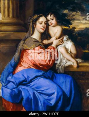 Barbara Palmer, 1re duchesse de Cleveland (née Barbara Villiers, 1640-1709), maîtresse royale anglaise du roi Charles II d'Angleterre, avec son fils Charles FitzRoy (1662-1730), plus tard 2e duc de Cleveland, comme la Vierge à l'enfant, portrait peint à l'huile sur toile par Sir Peter Lely, vers 1664 Banque D'Images