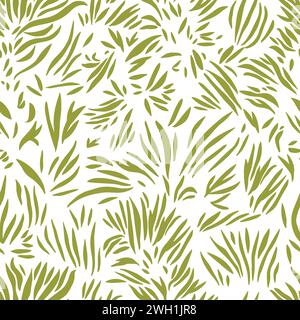 Herbe verte sur fond blanc. Motif sans couture dessiné à la main. Illustration de Vecteur