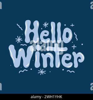 Bonjour hiver vecteur typographie, calligraphie, modèle, carte de voeux. Logo soldes d'hiver. Logo vectoriel Hello Winter. Bannière de bienvenue pour célébrer Winte Illustration de Vecteur