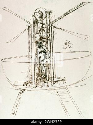 Machine à ailes battantes, dessins de l'artiste italien Leonardo da Vinci, Italie des années 1400 Banque D'Images