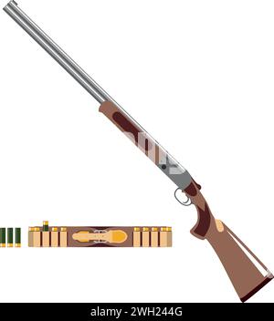 Fusil de chasse et ceinture Bandolier de chasse avec cartouches icône isolée dans le style plat. Illustration de Vecteur