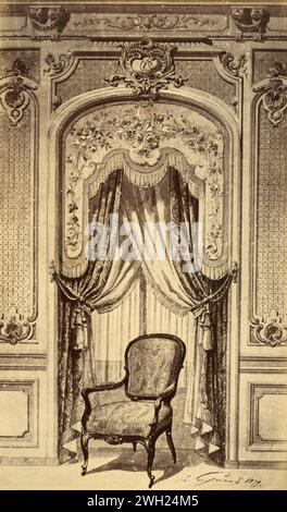 Louis XV, XVII siècle style lambrequin rideau de fenêtre, dessin de l'artiste français Alfred Guinard, France 1881 Banque D'Images