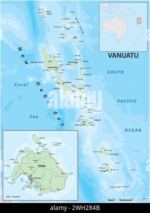 Carte vectorielle de l'état insulaire mélanésien de Vanuatu Illustration de Vecteur