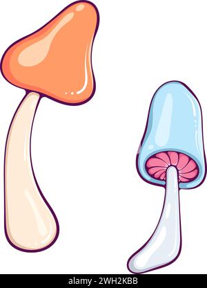 Groovy hippie deux champignons couleur Illustration de Vecteur