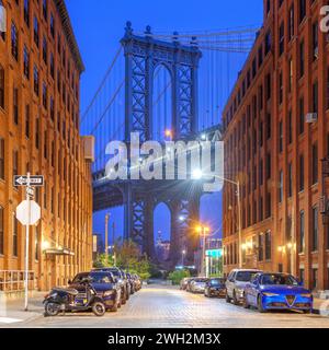 Paysage urbain avec le pont de Manhattan de Brooklyn à New York. Banque D'Images