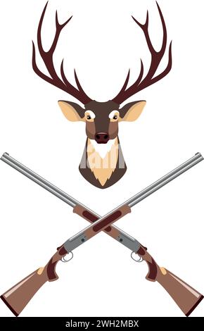 Tête de cerf et fusils de chasse croisés isolés dans un style plat. Illustration de Vecteur