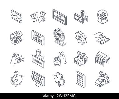 Ensemble vectoriel d'icônes linéaires liées à la loterie Illustration de Vecteur