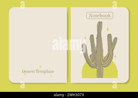 Conception de page de couverture pour cahier dans un style minimaliste. Cactus Wild West nuit et lune désert illustration beige. Illustration de Vecteur