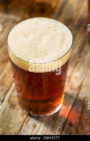 Bière artisanale Bozy Cold Dark Amber dans un verre de pinte Banque D'Images