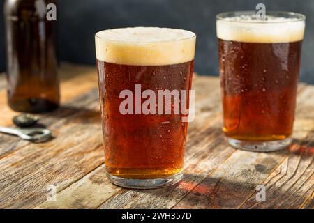 Bière artisanale Bozy Cold Dark Amber dans un verre de pinte Banque D'Images
