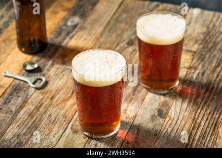 Bière artisanale Bozy Cold Dark Amber dans un verre de pinte Banque D'Images