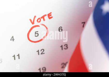 Jour du vote 5 novembre marque de date calendaire Banque D'Images