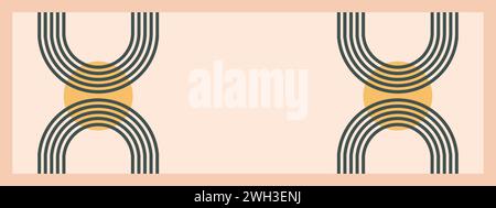 Modèle de bannière à arches zen géométriques minimalistes. Formes boho abstraites dans une esthétique rétro pour une utilisation de design polyvalente. Conception de concept vectoriel. Illustration de Vecteur