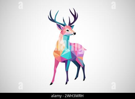 Logo coloré Geometric Deer. Illustration vectorielle de conception de logo de tête de cerf. Illustration de Vecteur