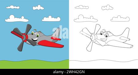 Jolie page de coloriage d'avion pour les enfants Illustration de Vecteur