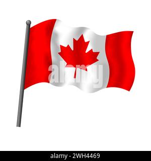 Drapeau du Canada sur mât de drapeau agitant dans le vent. Drapeau canadien avec vecteur d'emblème de feuille d'érable illustration d'objet isolé. Illustration de Vecteur