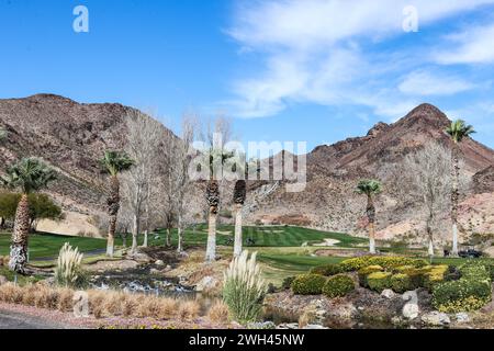 Henderson, Nevada, États-Unis. 07 février 2024. Une vue sur les montagnes avant le début de la NFL Alumni PRO-AM au Cascata Golf Club à Henderson, Nevada. Christopher Trim/CSM/Alamy Live News Banque D'Images