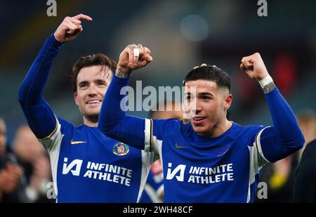 Ben Chilwell de Chelsea (à gauche) et Enzo Fernandez célèbrent après le match de replay du quatrième tour de la Coupe de FA de l'Emirates à Villa Park, Birmingham. Date de la photo : mercredi 7 février 2024. Banque D'Images