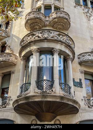 Casa Lleó Morera détail de façade avec baclconies, Barcelone Banque D'Images