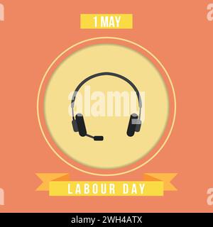 Étiquette isolée avec écouteurs modèle Labor Day Vector Illustration de Vecteur